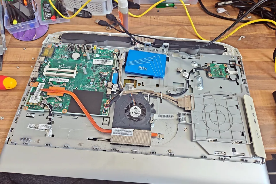 All-in-one computer opened for internal repair