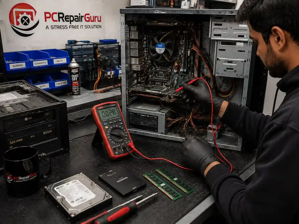 Is Your Computer Worth Repairing or Should You Replace It? Desktop computer being diagnosed to decide whether repair or replacement is worthwhile at PC Repair Guru Birmingham