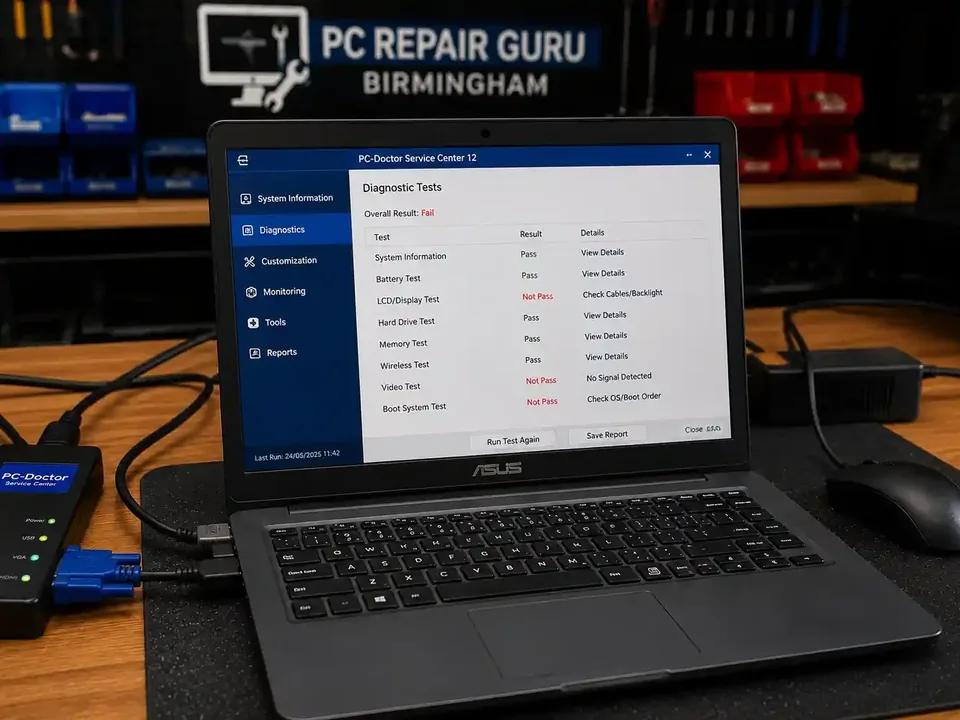Laptop opened for storage and data-recovery assessment at PC Repair Guru Birmingham
