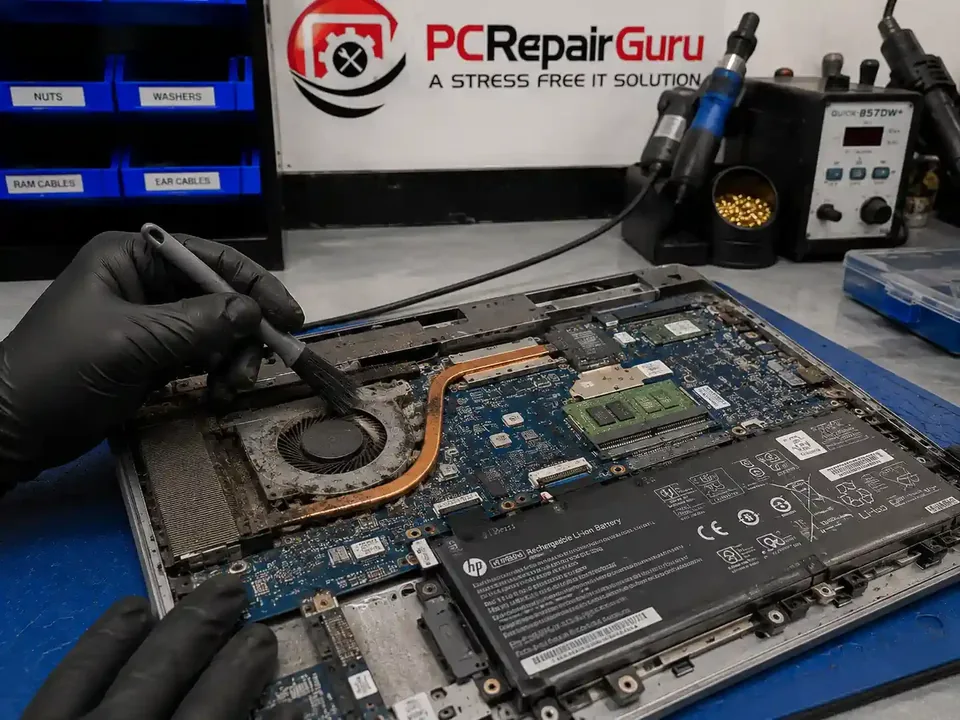 Gaming laptop cooling and performance being diagnosed at PC Repair Guru Birmingham Gaming laptop cooling and performance being diagnosed at PC Repair Guru Birmingham