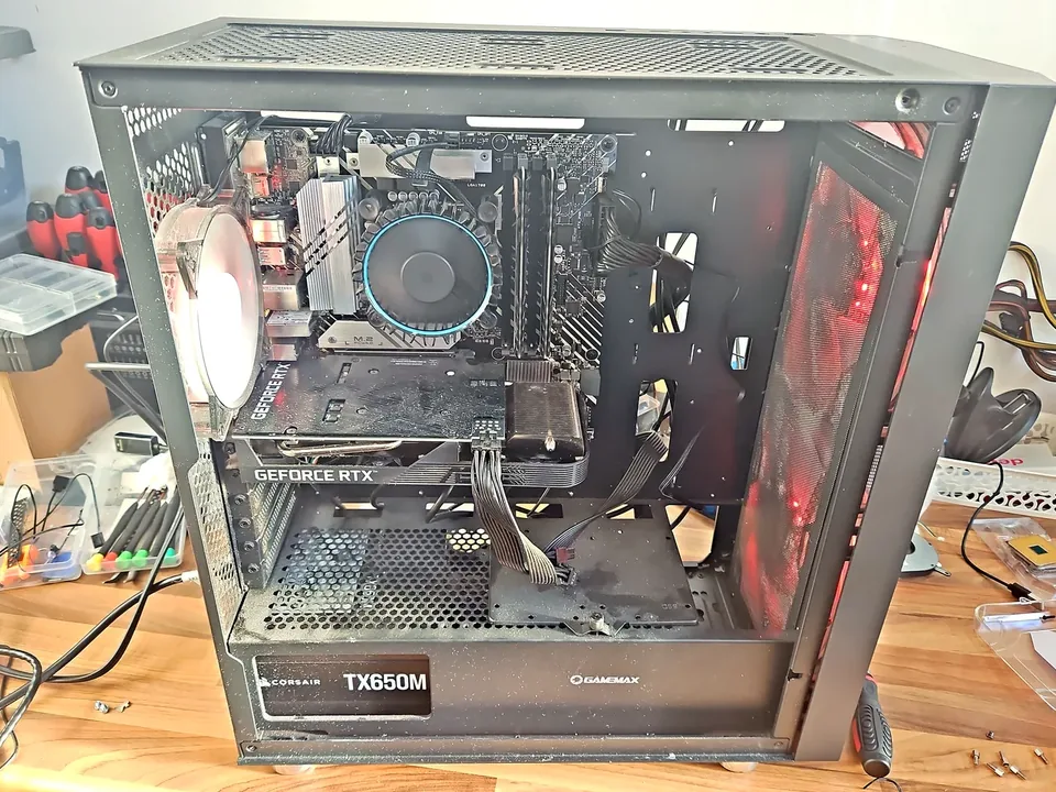 Dusty gaming PC opened for cleaning airflow and thermal checks at PC Repair Guru Birmingham