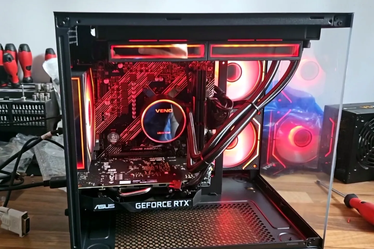 Gaming PC undergoing temperature and stability testing at the Birmingham workshop