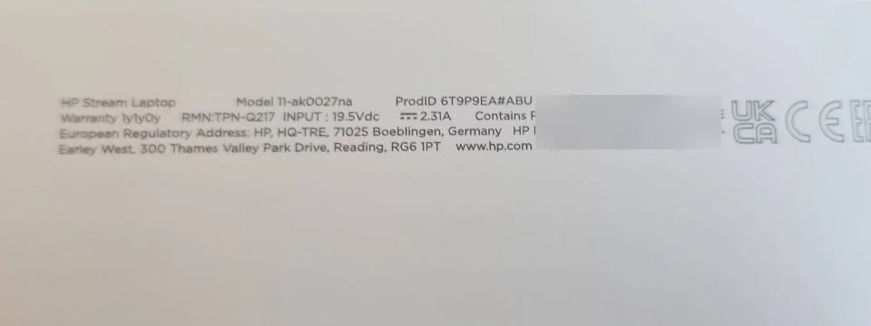 Model identified before ordering HP Stream laptop model label checked before ordering a replacement battery