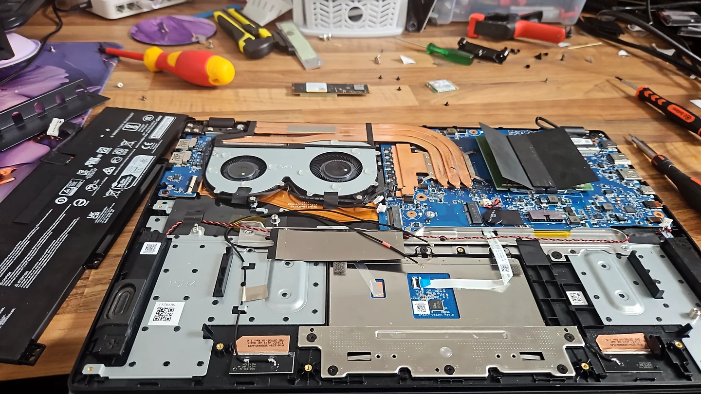 Laptop undergoing fault diagnosis on the PC Repair Guru workshop bench in Birmingham